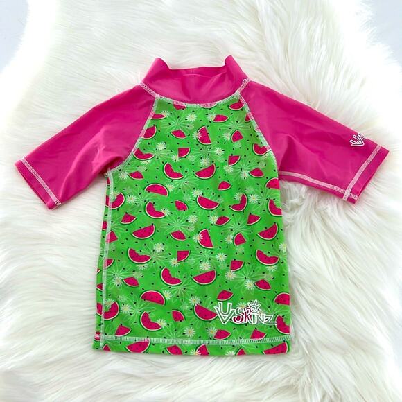 UV Skins Watermelon Short Sleeve Rashguard - Pink/Green - 12/18 Months - Picture 1 of 6